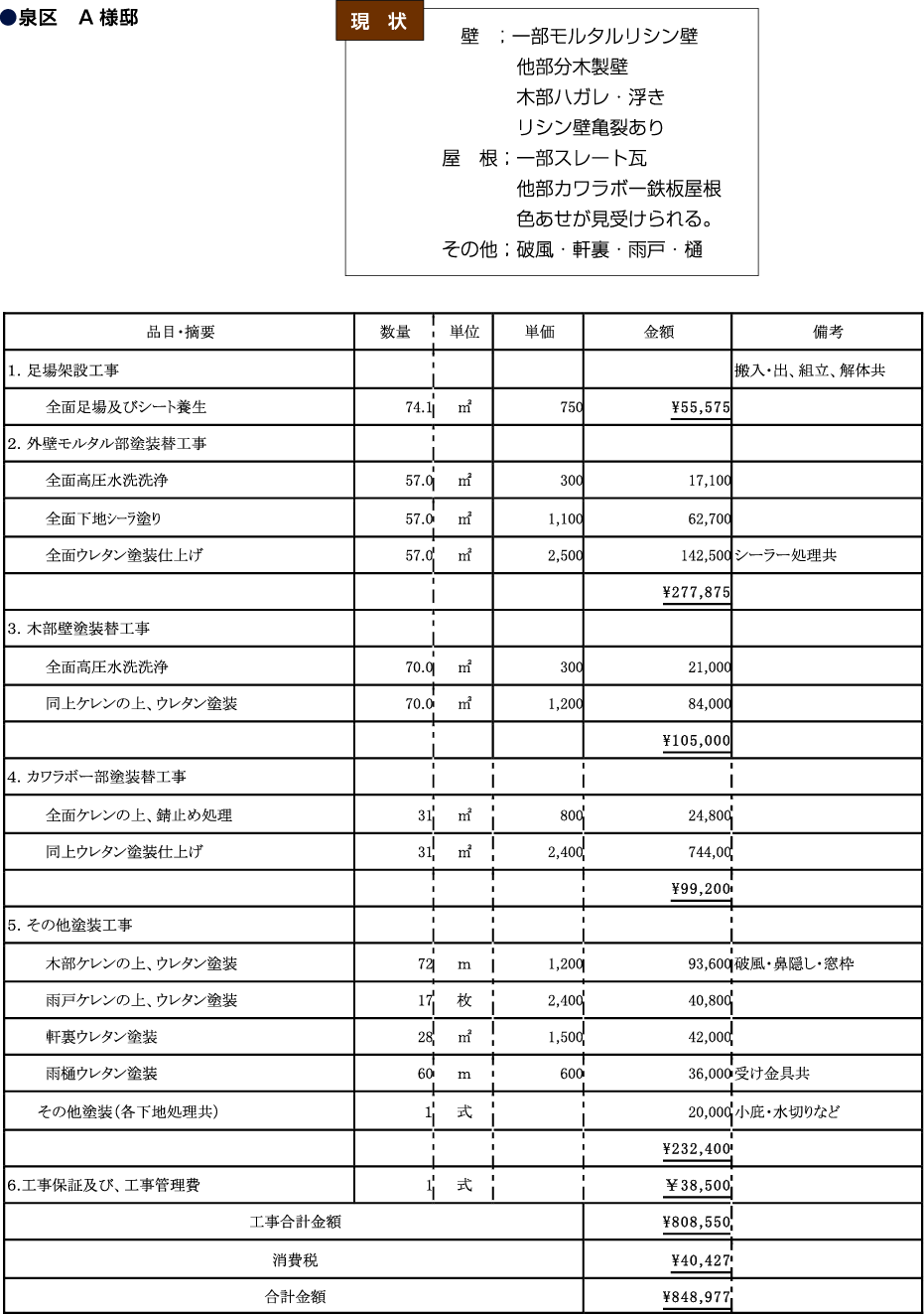 外壁塗装見積り例A様邸